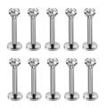 10er Set silberne Lippenstecker aus Edelstahl mit klaren Zirkonia in Vier-Krallen-Fassung - Modell D Zirkon Labret Stecker / 10 Stück/Packung (1.2x8x3mm) / Silber