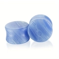 Pair of blue stone ear gauges with white marble texture in double saddle fit design - 6mm / Brazil Purple Agate