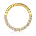 Gold plated 316L stainless steel hinged nose ring with 14 sparkling round zircons - Small / Style B-Gold