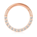 Rose gold stainless steel clicker nose ring with 14 sparkling white zircon stones - Small / Zirconia Inlaid Rose Gold Tone Style B