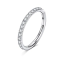 Polished silver stainless steel clicker ring with micro-paved cubic zirconia stones - Small / Style C-Steel Color