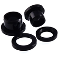 Macro detail of black acrylic ear plug gauge with threaded screw back and polished finish - US 2 / Black