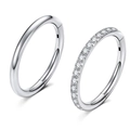 Polished silver 316L stainless steel clicker hoop set with sparkling cubic zirconia stones - Small / Polished Hoop and Zirconia Hoop Style Silver Tone
