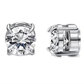 Classic pair of magnetic four-claw stainless steel stud earrings with round cubic zirconia - Round Steel Claw White Zirconia