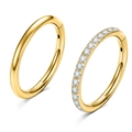 Pair of gold 316L stainless steel hoop rings with polished and zircon-set finishes - Small