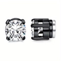 Magnetic non-piercing earrings in black steel with white zircon 4-claw setting - Round Black Claw White Zirconia