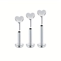 Set di 3 labret in acciaio inossidabile a cuore con diverse lunghezze in argento - Stile Metallo Cuore