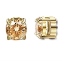Magnetic stud earrings with amber cubic zirconia and gold-plated four-claw setting - Round Gold Claw Gold Zirconia