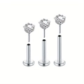 Drei Größen von Edelstahl Labret-Steckern mit sternförmigen Zirkonia-Aufsätzen - Stern Zirkonia Stil