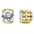 Magnetic gold stud earrings with round white zircon and classic four-prong setting - Round Gold Claw White Zirconia