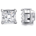Silver stainless steel magnetic stud earrings with square clear cubic zirconia stones - Square Steel Claw White Zirconia