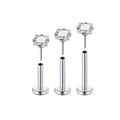 3er-Set Lippenringe aus Edelstahl mit quadratischem Zirkonia und Innengewinde - Quadratischer Zirkonia-Stil