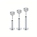 Edelstahl Labret Stecker Set mit herzförmigem Zirkon in drei verschiedenen Längen - Herzform Zirkonia-Stil