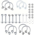 Set de piercing de 32 piezas en acero inoxidable con circonitas y aros de herradura - Colección de Colores Mezclados (HCT070921-6) / 6mm