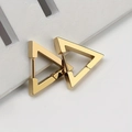 Detailed close-up of golden triangular geometric earrings on a white jewelry stand - Triangle Ear Buckle / Triangle Shape Gold