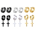 6 Paar Creolen aus Edelstahl mit Kreuzanhängern in Schwarz, Silber und Gold für Damen und Herren - Silber Schwarz Gold Dreifarbiger Stil