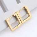 Close-up of polished gold square hoop earrings with secure hinge clasp closure - Square Gold