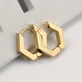 Detailed macro view of gold-plated hexagonal hoop earrings with secure hinged clasp - Hexagon Gold
