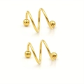 Détails des boucles d'oreilles spirales en acier doré avec doubles boules - 8mm / Or