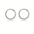 Pair of silver twisted rope textured stainless steel hoop earrings with glossy finish - Size XS / Steel