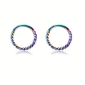 Rainbow stainless steel piercing ring featuring half-smooth and half-twisted rope design - Colorful