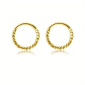 Pair of gold-finished twisted rope stainless steel nose rings with hinged clicker closure - Gold