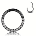 Schwarzer Segmentring mit Scharnier und klaren Zirkonia-Steinen für Piercings - Schwarz