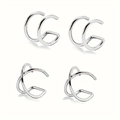 Set mit zwei silbernen Edelstahl-Ohrklemmen im Doppelring- und Kreuzlinien-Minimalismus-Design - Silberton Parallele und Kreuzstile