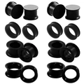Set mit 8 Paar schwarzen Silikon-Ohr-Gauges mit Tunneln und Plugs in verschiedenen Größen - 4mm / Schwarz