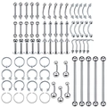 Detailed assortment of stainless steel body piercing jewelry in a white matrix layout - Piercing Jewelry Combination Set