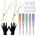 14-piece body piercing kit with plastic clamps, assorted needles, and alcohol pads - Piercing Needles Clamps And Alcohol Pads Combination