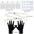 Detail view of body piercing kit with sterile needles, forceps, and black protective gloves - Piercing Tool and Consumables Set