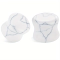 Pair of white turquoise stone ear plugs with double flare design and marble texture - 6mm / Howlite