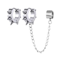 Silbernes Punk-Ohrring-Set aus Edelstahl mit spitzen Nieten, Kette und Ohrmanschette - Stahlfarbe Schmuckset