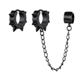 Mattschwarze Punk-Ohrringe aus Edelstahl mit Kette, Ohrmanschette und Spike-Stecker - Schwarz Set