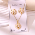 Enameled marble-texture stainless steel jewelry set with gold-plated necklace and earrings - Geometric Wave Style (TZ256-White)