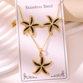 Detailed close-up of gold-plated stainless steel starfish necklace and earrings set - Starfish Style (TZ260-Black)