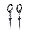Schwarze Edelstahl-Creolen mit Schwert-Anhänger im Punk-Gothic-Stil für Unisex - Ohrclip / Paar / Schwarz