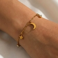 Elegante bracciale in acciaio inossidabile placcato oro 18k con luna, stelle e cristalli - Oro 18K / Oro