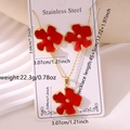 Elegante set di gioielli in acciaio inossidabile dorato con collana e orecchini a fiore rosso - Stile Fiore a Cinque Petali (TZ282-Red) / Oro+Rosso
