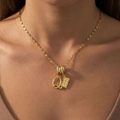 18k gold plated titanium necklace with crystal letter Q and 100 dollar bill pendants - Letter Q Money Bill Style (XL543) / 18K Gold
