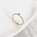 Elegant 18k gold minimalist ring with small diamond and beaded texture for women - Size 5 / Gold
