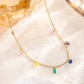 Handgefertigte 18K vergoldete Titanstahlkette mit lebhaften Regenbogen-Zirkonia-Anhängern - Farbiges Stein-Stil (81049) / Halskette