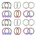 24-piece stainless steel nose rings set with captive bead and horseshoe piercing jewelry - Steel And Multi-Color Combination