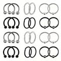 Detailed grid of 24 stainless steel body rings in silver and matte black finishes - Steel And Black Combination