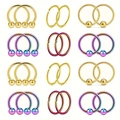 24-piece stainless steel nose ring set in gold and rainbow finish with horseshoe rings - Gold And Multi-Color Combination