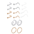 L-shaped and spiral nose studs set in silver and rose gold with zircon accents - Jewelry Set