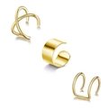 Set aus 3 minimalistischen goldenen Edelstahl-Ohrklemmen mit Kreuz- und glatten Bändern - Gold