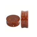 Brown goldstone ear plugs with shimmering sparkles in a double flared saddle style - 6mm / Goldstone