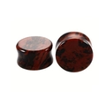 Polished saddle ear plugs with dark reddish-brown marble stone texture for piercings - Mahogany Obsidian